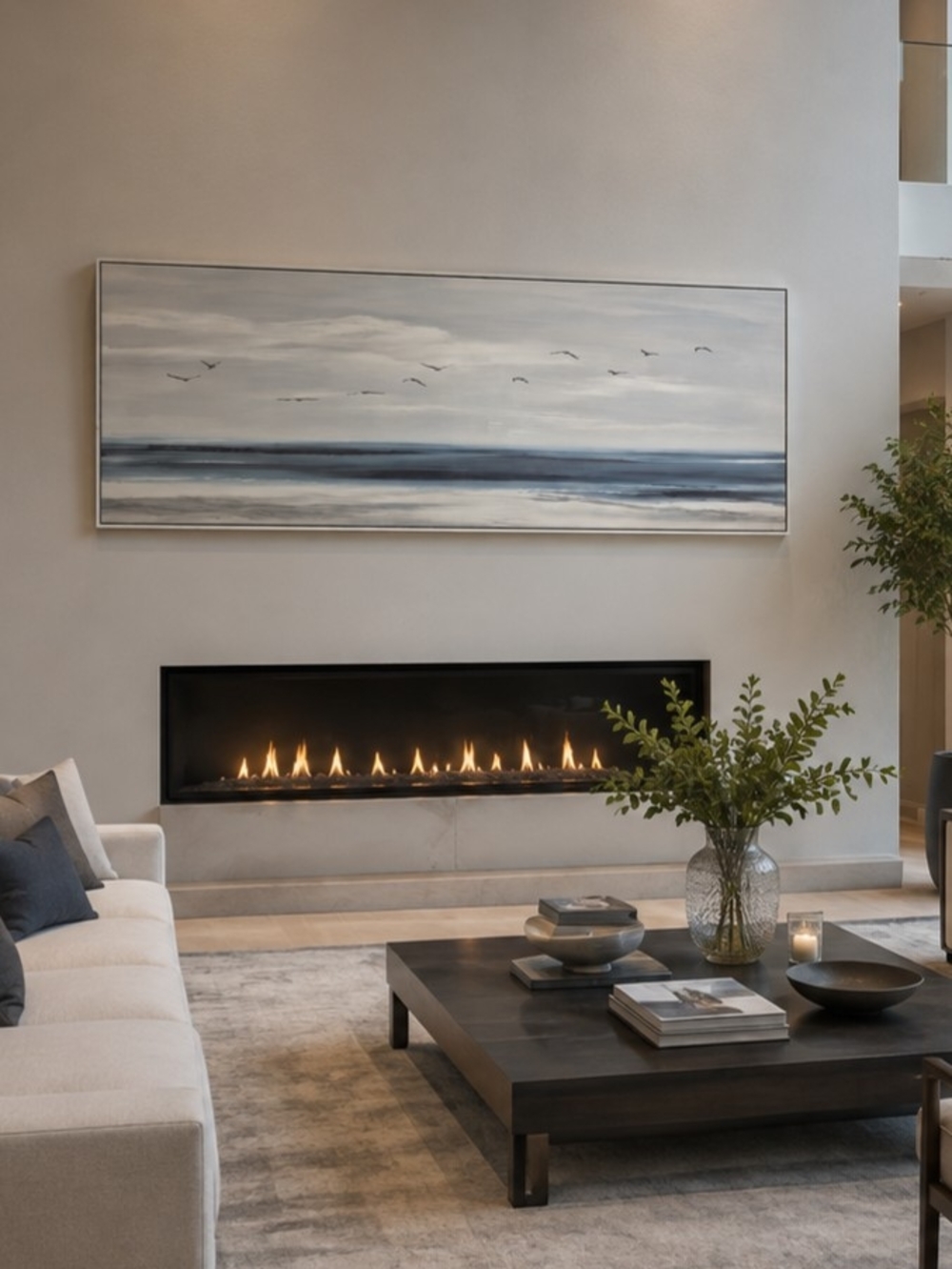 Coastal Ocean & Birds Horizon Oil Paint Art